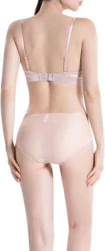 Vista 2 de MOROUTLINE Conjunto de ropa interior de seda satinada de 2 piezas para mujer Sujetador de seda acolchado fino y conjuntos de bragas de seda