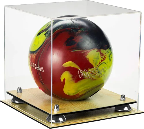 Vista 19 de Better Display Cases Acrylic Bowling Ball Display Case with Mirror Case, Yellow Risers and Clear Base (B33/A028)