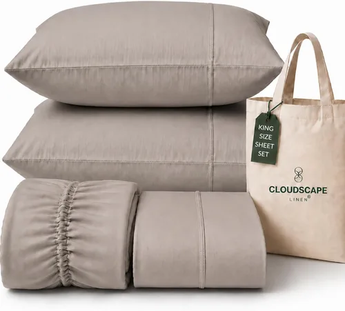 Vista 86 de CLOUDSCAPE LINEN 400TC 100% Egyptian Cotton Luxury Twin Bed Sheets - White