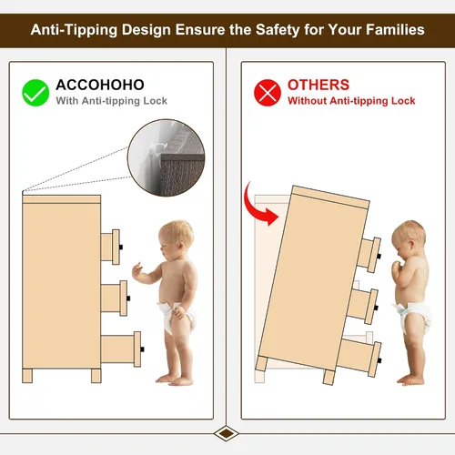 Vista 8 de ACCOHOHO Cómoda moderna de 6 cajones para dormitorio, cómoda de madera de 52 pulgadas de ancho con gran almacenamiento, cómoda sin asas, soporte