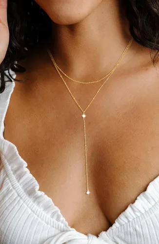 Vista 5 de Lariat Collar de oro para mujer, delicado collar largo chapado en oro de 14 quilatesplata para mujer, collar en forma de Y en capas de moda