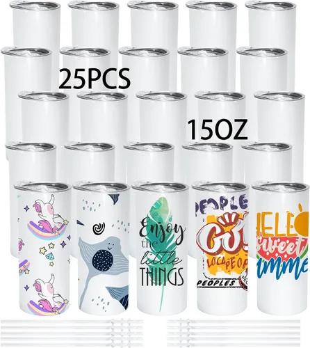Vista 10 de AGH Paquete de 50 vasos de acero inoxidable con aislamiento al vacío de 10 onzas, con tapas y popotes, vasos de café de doble pared