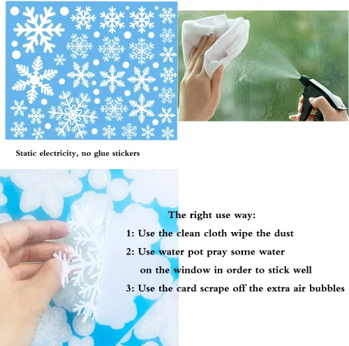 Vista 6 de 306 calcomanías de copos de nieve para ventana, calcomanías blancas de Navidad para ventana, decoraciones de invierno del país de las maravillas
