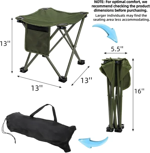 Vista 3 de Cididu Paquete de 2 taburetes de camping, silla de camping compacta portátil, taburete plegable ligero de 13 pulgadas con bolsillo lateral y bolsa