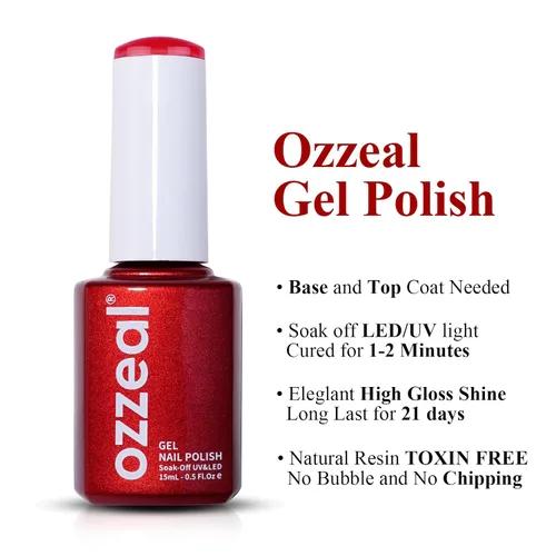 Vista 2 de Ozzeal - Esmalte en gel Apple Red - 15ml, esmalte LED UV de absorción para manicura, salón y DIY en casa - Kit de inicio para mujeres y niñas