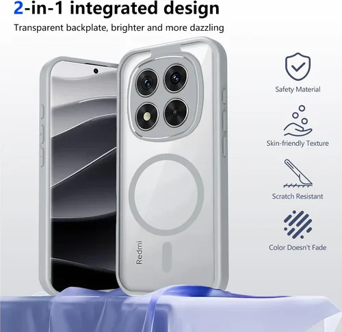 Vista 112 de Funda magnética transparente compatible con Xiaomi 17T, color negro 2 en 1 PC + TPU cubierta de teléfono a prueba de golpes, carcasa protectora