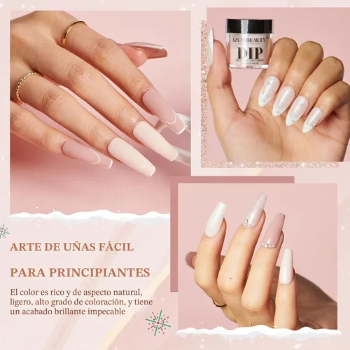 Vista 4 de Azurebeauty - Kit de iniciación de uñas en polvo de inmersión, 4 colores, purpurina de piel desnuda para todas las estaciones, juego de polvo