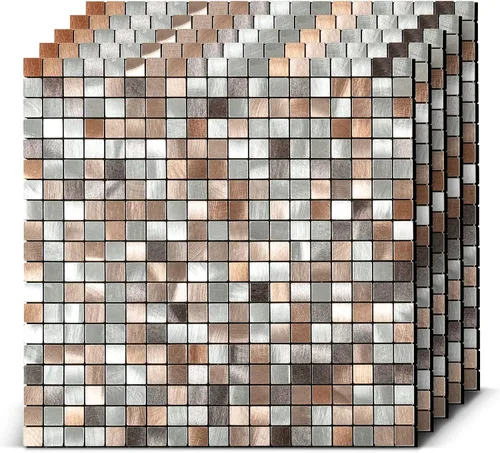 Vista 9 de Midcard 8 hojas de azulejos de mosaico de cocina para despegar y pegar como salpicadero de PVC, decoración de pared de cocina. Madera gris negro