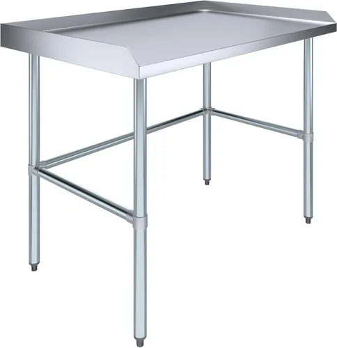 Vista 6 de AmGood Mesa de trabajo comercial con base abierta con salpicaduras y salpicaduras laterales, mesa de preparación de acero inoxidable para cocina