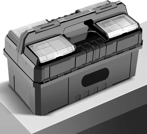 Vista 5 de Caja de herramientas portátil, caja de herramientas multifuncional, organizador de herramientas con compartimentos ajustables, caja de herramientas