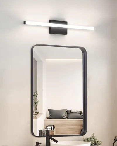 Vista 5 de Barra de luz LED moderna para tocador de baño, 30 pulgadas, 28 W, 2400 lúmenes, 5CCT, regulable, lámpara de baño negra e iluminación de espejo