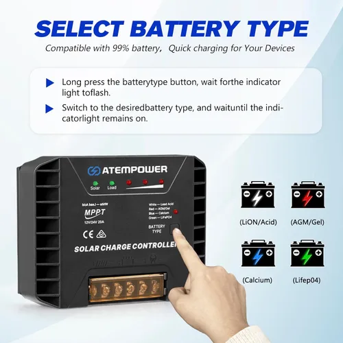 Vista 8 de ATEM POWER Panel solar portátil de 200 W, panel solar plegable HPBC, controlador de cargador MPPT de 20 A, salida USB de 5 V para batería de 12/24