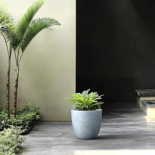 Vista 5 de 15,8" W redondo concreto de carbón/fibra de vidrio interior elegante plantador al aire libre