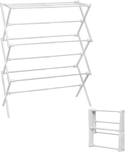 Vista 8 de Estante de Secado de Ropa Plegable de Metal de 3 Niveles, Perchero de Ropa para Secar Percheros Plegables para la Lavandería Para