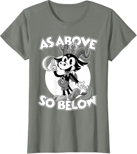 Vista 16 de Camiseta de dibujos animados retro de Baphomet Pagan As Above So Below, Negro, S