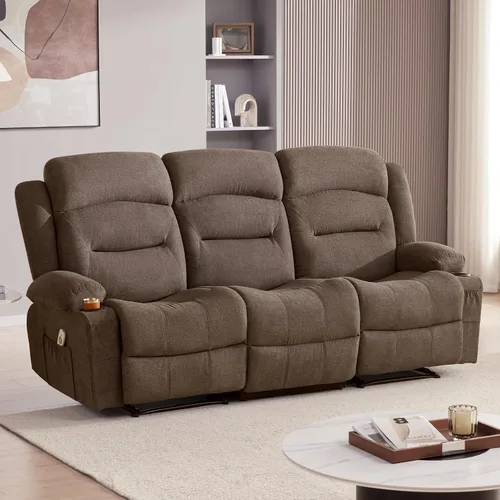 Vista 3 de Sofá reclinable extra grande con masaje y calor, sofá reclinable RV grande de 3 plazas para sala de estar, sofá reclinable pegado a la pared
