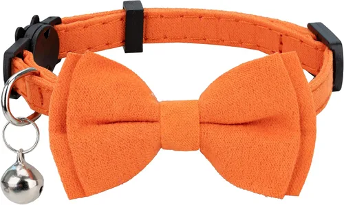 Vista 12 de Collar de gato con pajarita de campana Breakaway Kitten Small Pet Safety Solid Wedding Basic Pure Color Suede Soft Adjustable Sailor Bow - [1