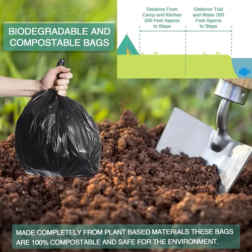 Vista 6 de Bolsas de inodoro portátiles para camping 80/60/20 100% compostables de 8 galones, uso con inodoro de cubo de 5 galones, bolsas de desechos de 20
