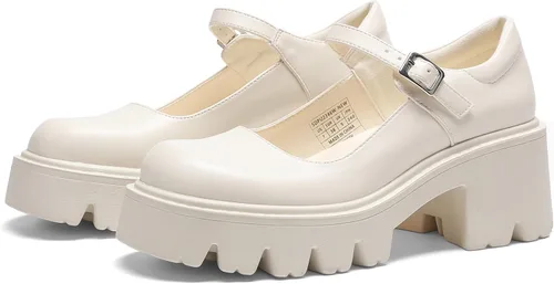 Vista 5 de DREAM PAIRS Zapatos Mary Janes con plataforma para mujer Beige