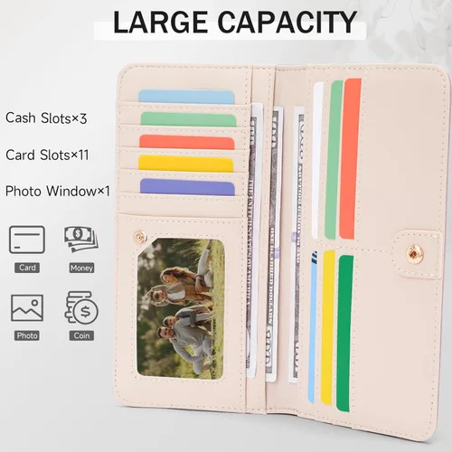 Vista 4 de Cartera con Bloqueo RFID para Mujeres Segura Delgada Bifold Cartera para Mujeres Ultra Delgada Billetera para Damas Bifold, 02-púrpura, Moda