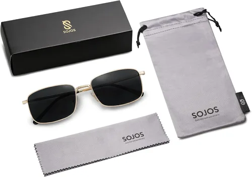 Vista 6 de SOJOS Gafas de sol polarizadas rectangulares retro vintage para hombre y mujer clásicas UV400 Metal Sunnies SJ1215