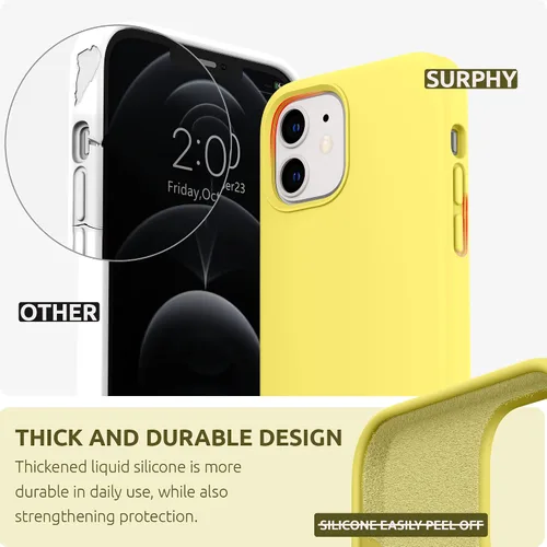 Vista 3 de SURPHY Diseñada para iPhone 12 y iPhone 12 Pro de 6.1 pulgadas, funda gruesa de silicona líquida (con forro de microfibra) para iPhone 12 y 12 Pro