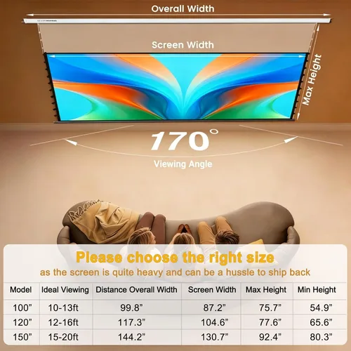 Vista 6 de ALR - Pantalla de proyector motorizada tensada por SilverMagic – Pantalla gris tensada con pestañas y diseño moderno con carcasa de aluminio blanco