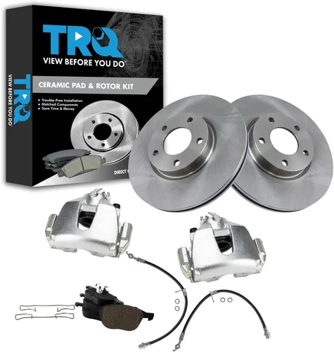 Vista 67 de TRQ Juego de pastillas de freno delanteras y rotores de cerámica, pinzas, mangueras, compatibles con Honda Odyssey 2005-2010