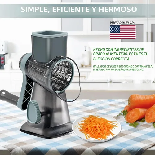 Vista 2 de Rallador de queso con asa, rallador de queso giratorio manual multifuncional - rallador de queso corta fácilmente zanahorias, papas, verduras