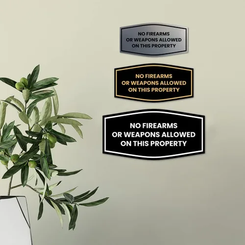 Vista 4 de Fancy No Firearms or Weapons On This Property Sign (Negro/Plata) - Mediano