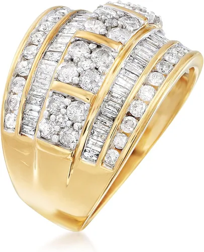 Vista 3 de Ross-Simons 2.00 ct. t.w. Baguette and Round Diamond Multi-Row Ring in 18kt Gold Over Sterling