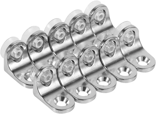 Vista 8 de Soportes para estantes de vidrio de aleación de zinc, chapados, plateados, paquete de 10, con ventosas, 9.8 x 5.9 pulgadas, soporte de estante