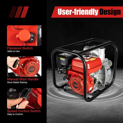 Vista 8 de Bomba de agua portátil con motor de gasolina de 7.5 HP 3KW 3600-Rpm de 3 pulgadas, caudal de 60m3/h Bomba de transferencia de agua semi-basura