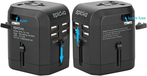 Vista 4 de EPICKA - Adaptador de corriente de viaje USB universal, cargador de pared todo en uno, adaptador de enchufe de corriente alterna para teléfonos