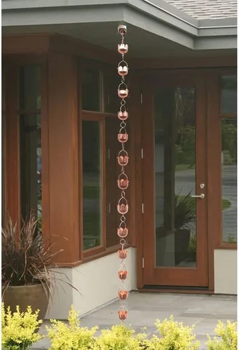Vista 9 de Cadena de lluvia de jardín de cobre puro, reemplazo funcional y decorativo para bajantes de canalones. Campana de lluvia decorativa y fuente. Diseño