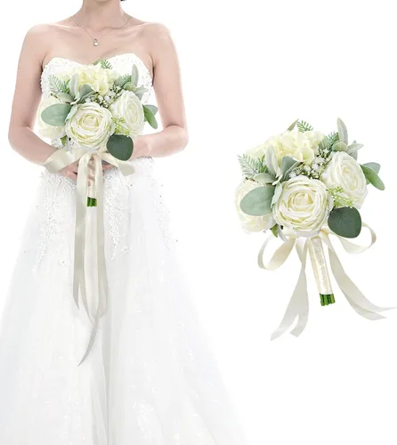 Vista 33 de Ramos de novia bohemios para boda, ramos de 9 pulgadas de flores artificiales para decoraciones de centro de mesa de ceremonia y aniversario, rosas
