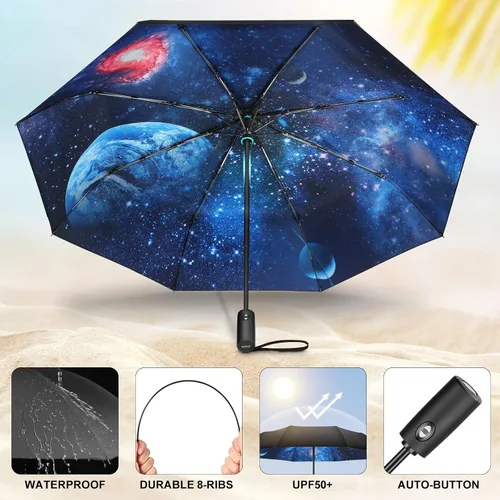 Vista 3 de ZUOYOUZ Compact Travel Umbrellas for Rain Windproof, Portable, Automatic, Strong, Durable, Premium Handle, Vibrant Designs, Foldable Perfect Car