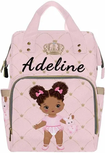 Vista 31 de Newcos Bolsa de pañales personalizada con estampado de corona con nombre personalizado de África negra para mujer, bolsa de pañales de viaje casual