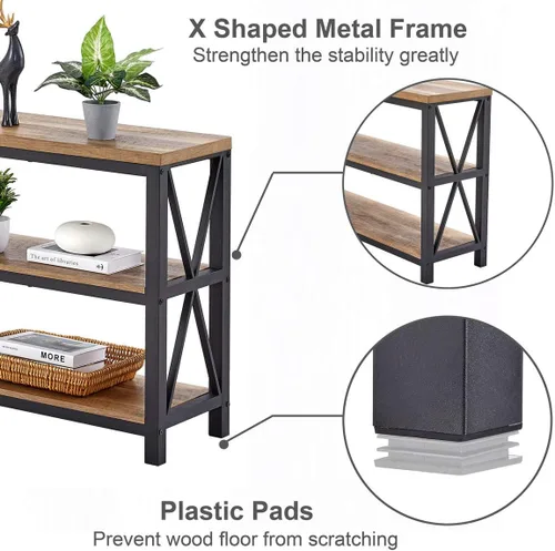 Vista 9 de FATORRI Escritorio para computadora en forma de L y mesa consola para sala de estar (roble rústico)