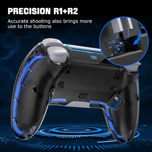 Vista 4 de BRHE Wireless PS4 Controller with Hall 3D JoysticksRGB LED LightsProgramming Funtion,PS4 Controller Remote Joystick Gamepad,Game Controller for