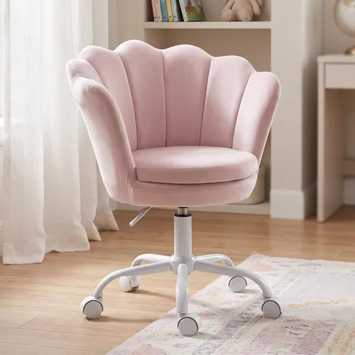 Vista 10 de Silla de escritorio para niños, silla de estudio ergonómica ajustable Silla giratoria tapizada de terciopelo para niños, silla de computadora Azul