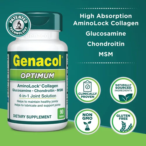 Vista 2 de Genacol Optimum - Suplemento para articulaciones de glucosamina, condroitina, MSM y colágeno ultrahidrolizado, mantiene articulaciones saludables