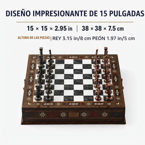Vista 4 de Juego de ajedrez de madera hecho a mano de 15 pulgadas, piezas