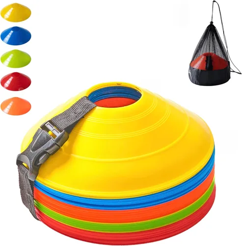 Vista 7 de Conos de fútbol flexibles (juego de 60/50/40/25) con bolsa de malla y correa, conos deportivos para fútbol, baloncesto, equipo de entrenamiento