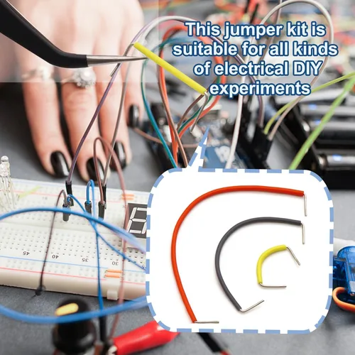 Vista 3 de Juego de 560 piezas de placa de circuito PCB, 14 cables de puente con tabla de pan y pinzas, adecuado para experimentos eléctricos de bricolaje