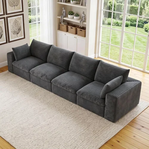 Vista 72 de 118" Cloud Couch Oversized Modular Sectional Sofa, Boneless L-Shaped 6 Seater Deep Seat Couch with Ottoman, Soft Corduroy Upholstery, DIY Negro