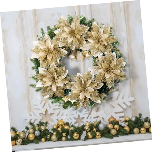 Vista 9 de STOBOK Flores artificiales de pascua con purpurina, paquete de 12 adornos de árbol para coronas, guirnaldas, fiestas de vacaciones, decoración