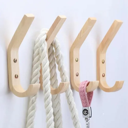 Vista 6 de Ganchos de madera montados en la pared, ganchos vintage de una sola pared, organizador resistente para colgar toallas y sombreros, paquete de 4