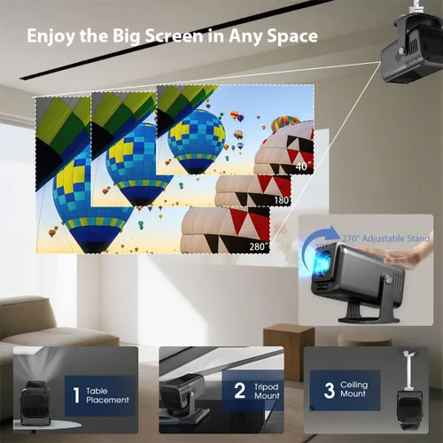 Vista 5 de Smart 2025: proyector portátil listo para 4K con Android 13 500 lúmenes ANSI WiFi 6 Luz azul baja