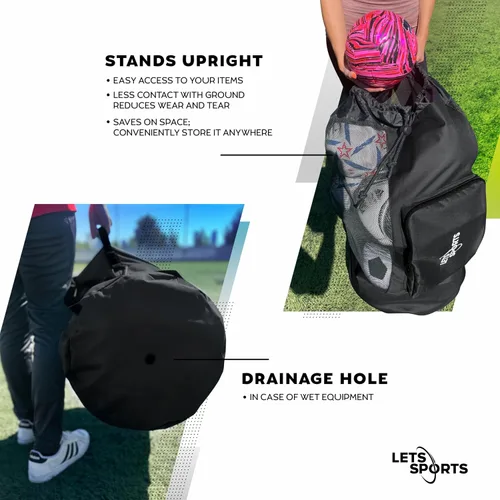 Vista 6 de Bolsa para Balones de Fútbol para Baloncesto, Voleibol y Fútbol Americano Bolsas Grandes de Malla con Cordón para Balones Bolsas para Balones